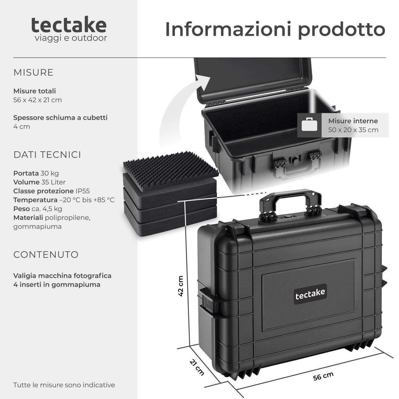 TomCase Valigia Professionale Impermeabile IP67 Per Fotocamera, Interno Imbottito Regolabile, 30L, Standard Militare - 3
