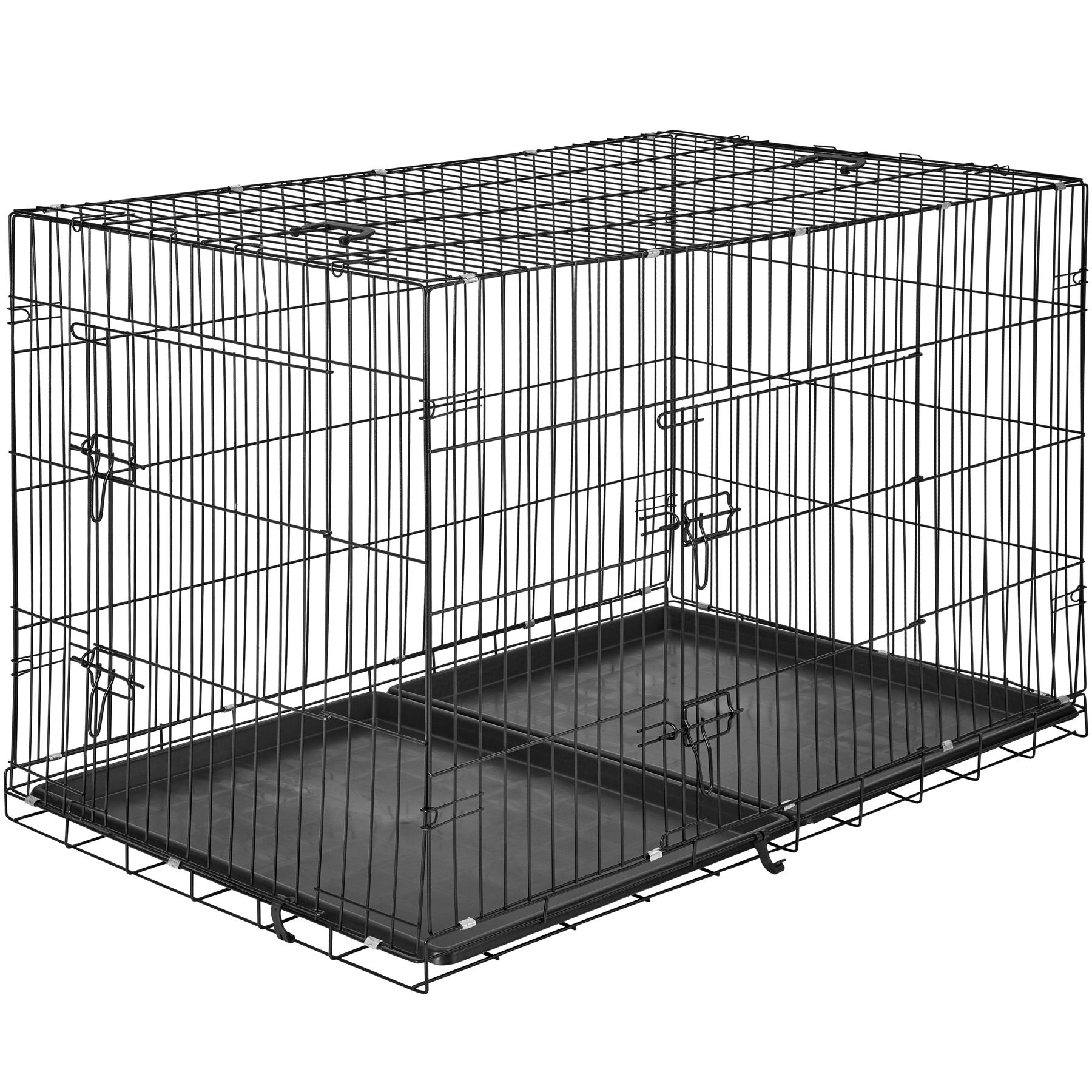 Gabbia Per Cani Pieghevole In Metallo 107x68.5x77 Cm - Con Vassoio Plastica Anti-Morso, 2 Porte E Maniglia, Per Addestramento E Trasporto