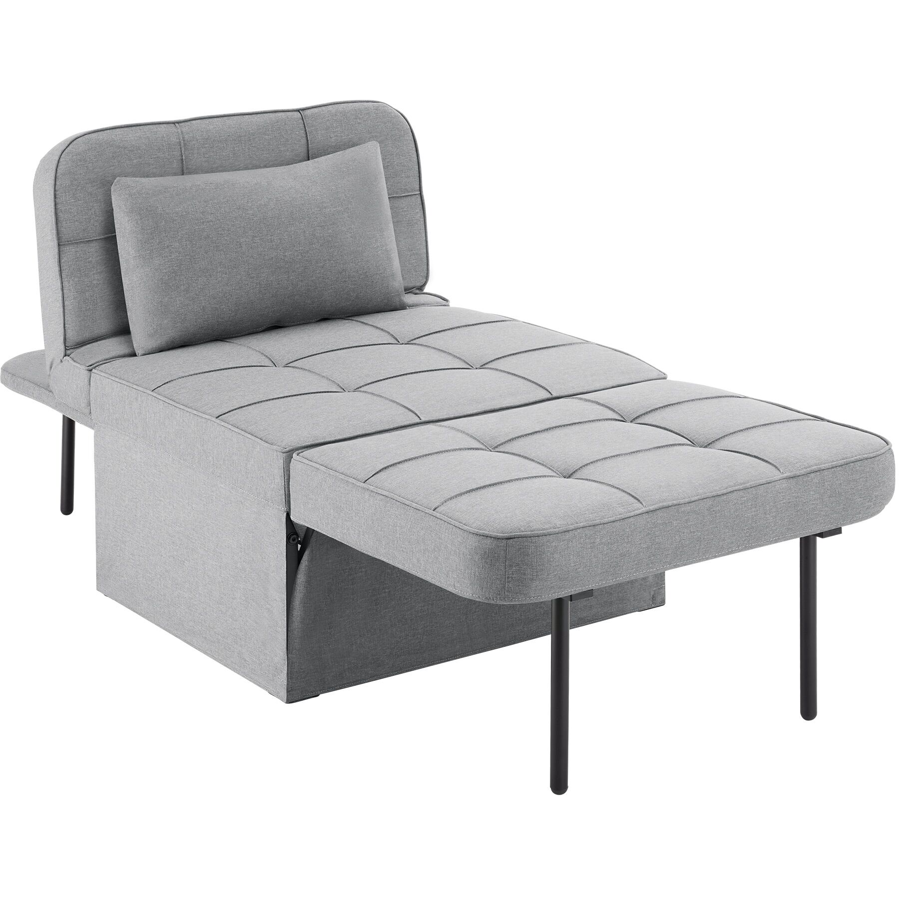 Pouf Letto Pieghevole 4 In 1 HomCom - Chaise Longue Con Schienale Regolabile 5 Livelli, Grigio