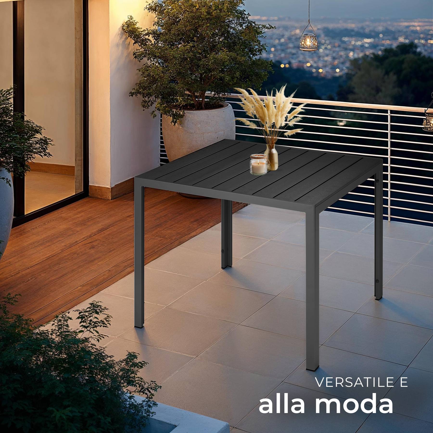Tavolo Da Giardino Quadrato Nero In Plastica Resistente - Mobile Da Esterno Per Patio E Terrazzo, 80x75x72 Cm - Facile Montaggio - 3