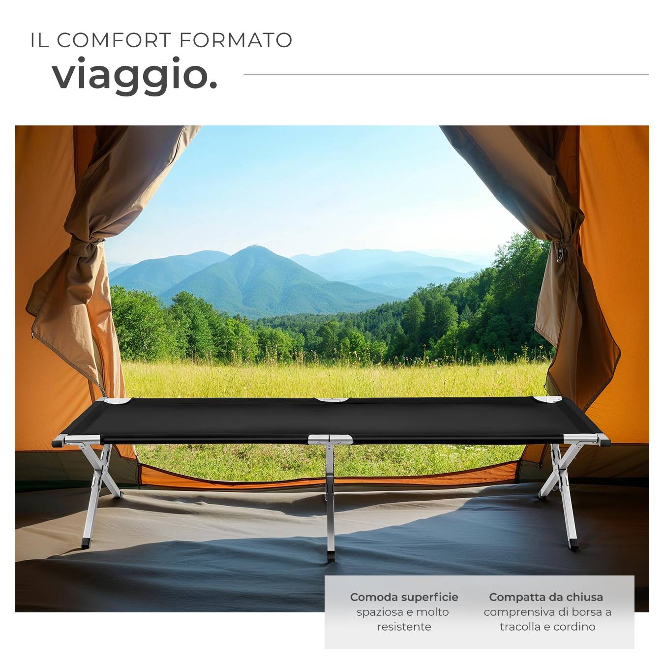 Letto Da Campeggio XL HUOLE – Brandina Pieghevole In Alluminio 7075, Tessuto Oxford 600D, Portata 150 Kg, Altezza Regolabile 38/18 Cm, Per Ospiti E Outdoor