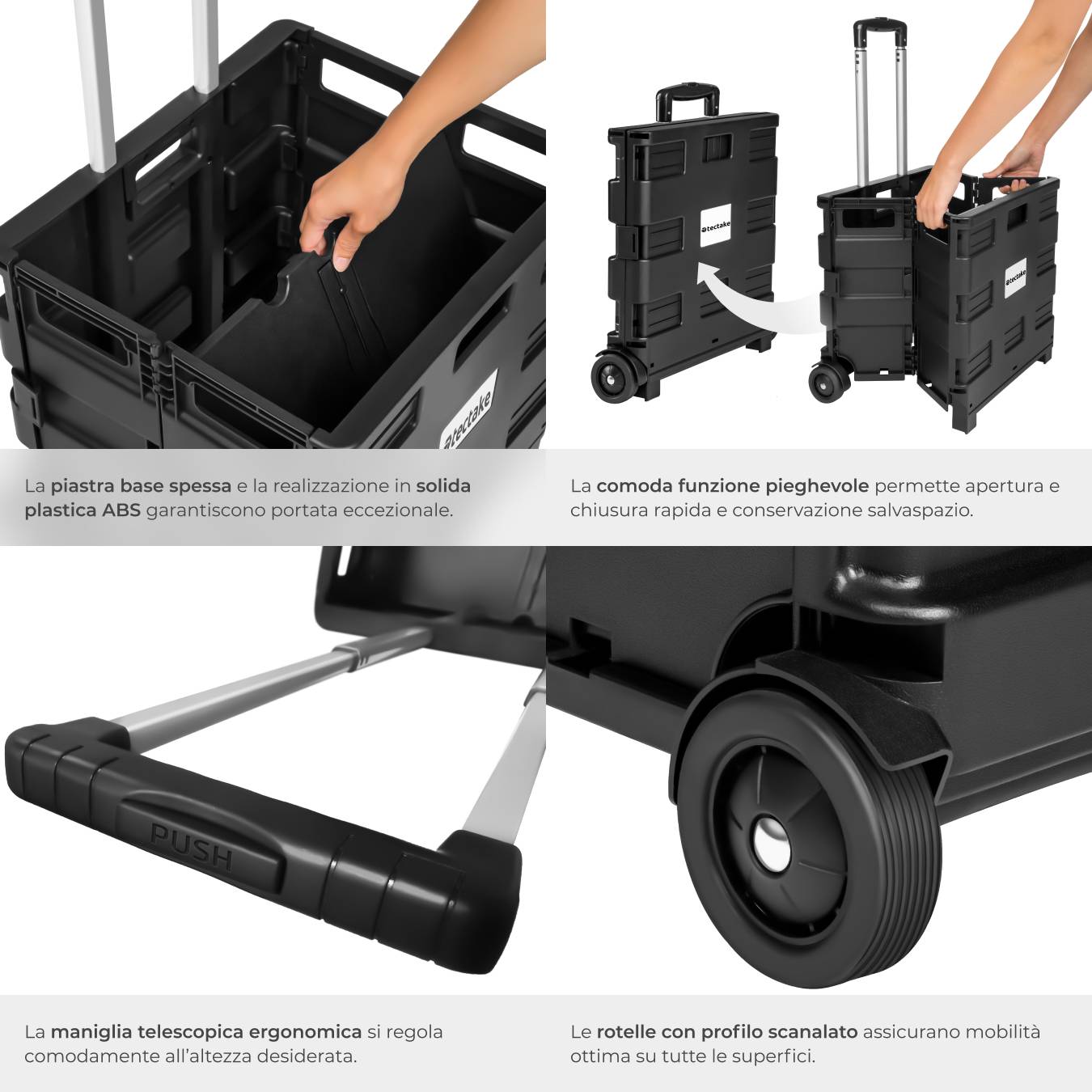 Carrello Pieghevole Per Bagagliaio, Capacità 80 Kg (176 Lbs), Ruote 360° Con Freni, Manico Regolabile, Coperchio Estendibile - Per Spesa, Campeggio, Traslochi