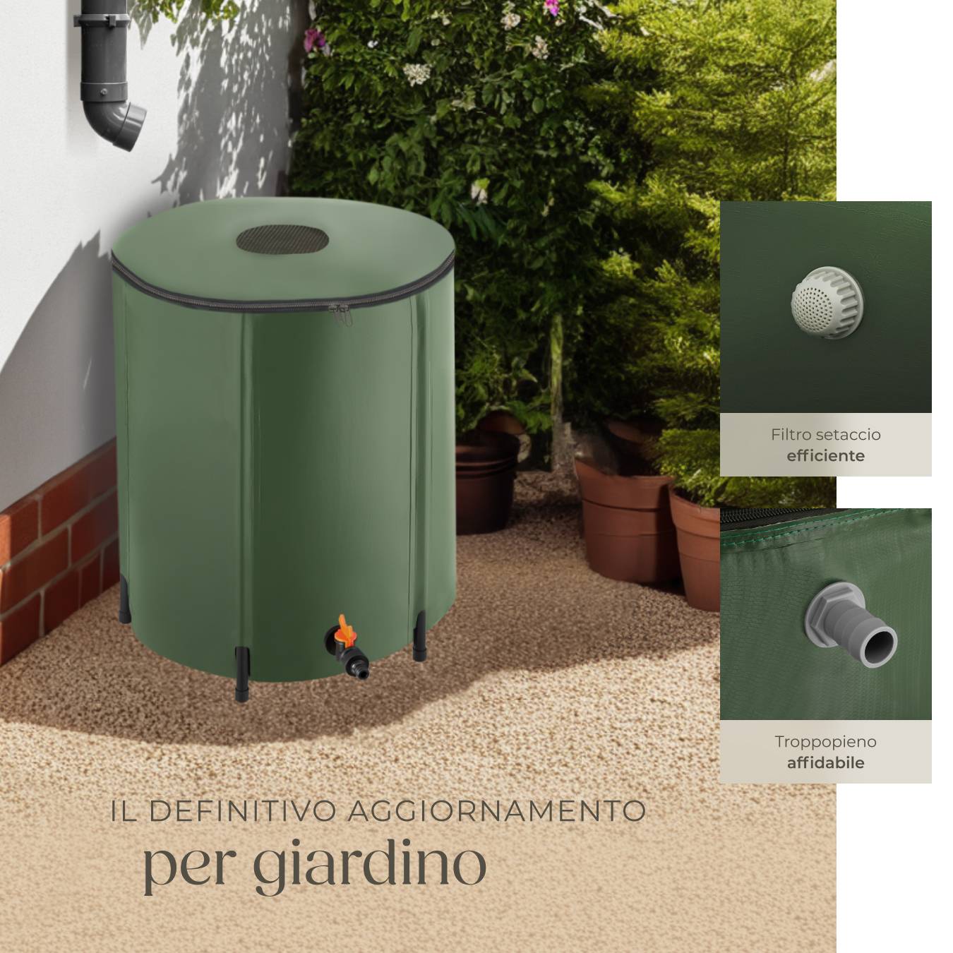 Cloudburst Kit Raccolta Acqua Piovana 200L Con Rubinetti E Deviatore – Vasca Verde Effetto Legno - 2