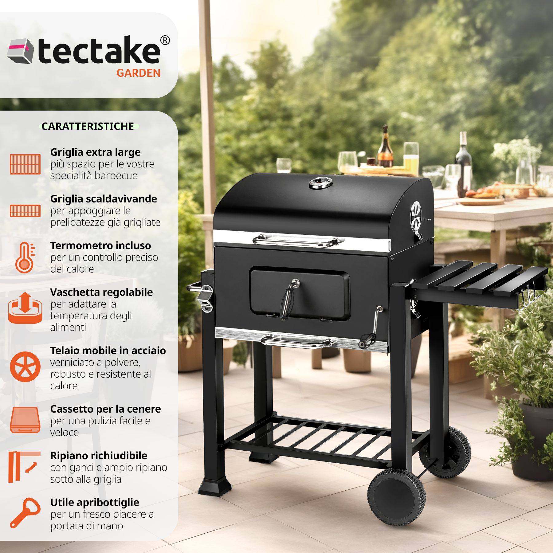 Barbecue a Carbonella con Griglia in Acciaio Coperchio e Prese d'Aria e Ruote Nero Barbecue a Carbonella con Griglia in Acciaio Coperchio e Prese d'Aria e Ruote Nero