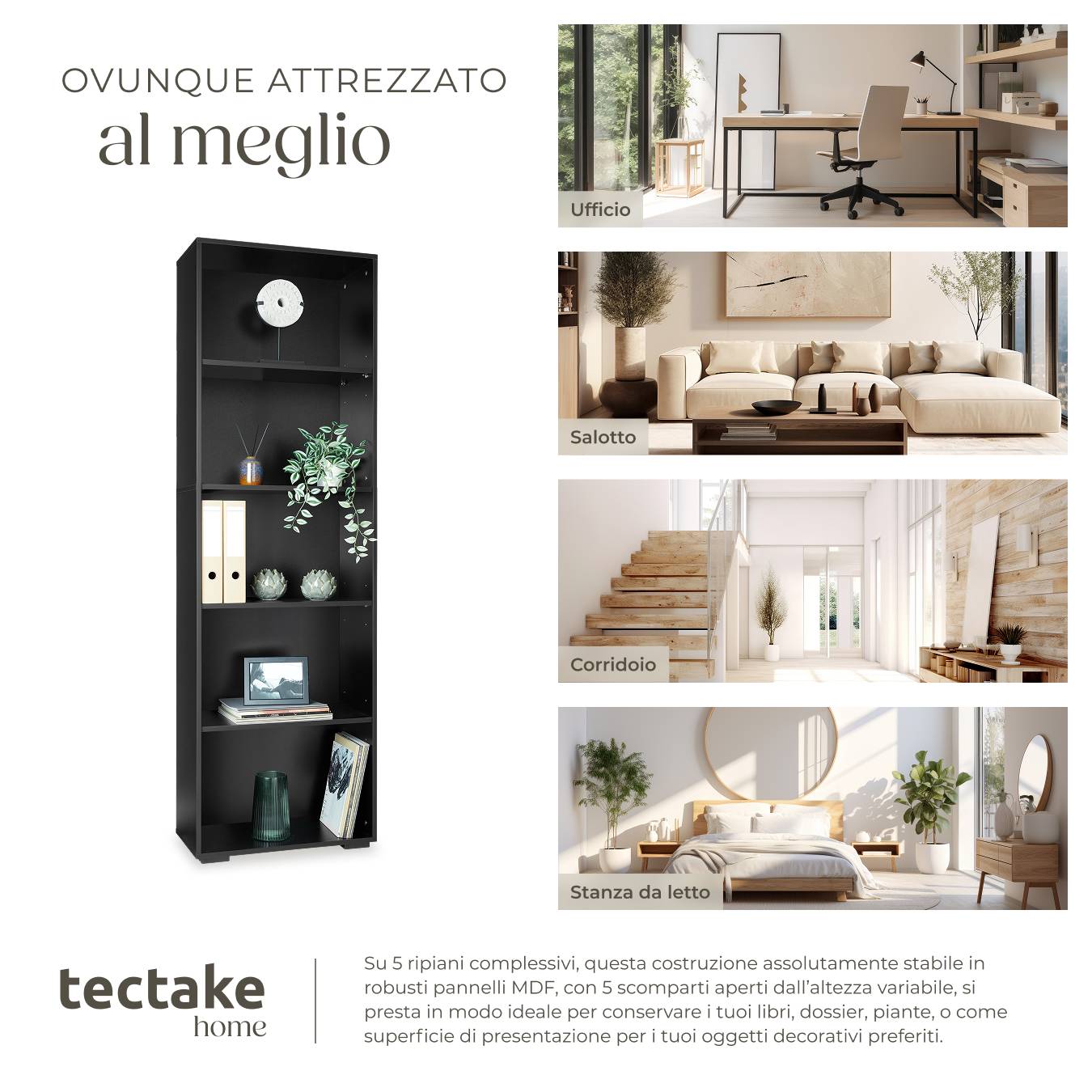 HOMCOM Libreria Moderna 5 Ripiani Pratici Finitura Eccellente, Superficie Liscia e a Prova di Umidità in Legno Truciolato Nero 60×24×184.5cm | Italy HOMCOM Libreria Moderna 5 Ripiani Pratici Finitura Eccellente, Superficie Liscia e a Prova di Umidità in Legno Truciolato Nero 60×24×184.5cm | Italy