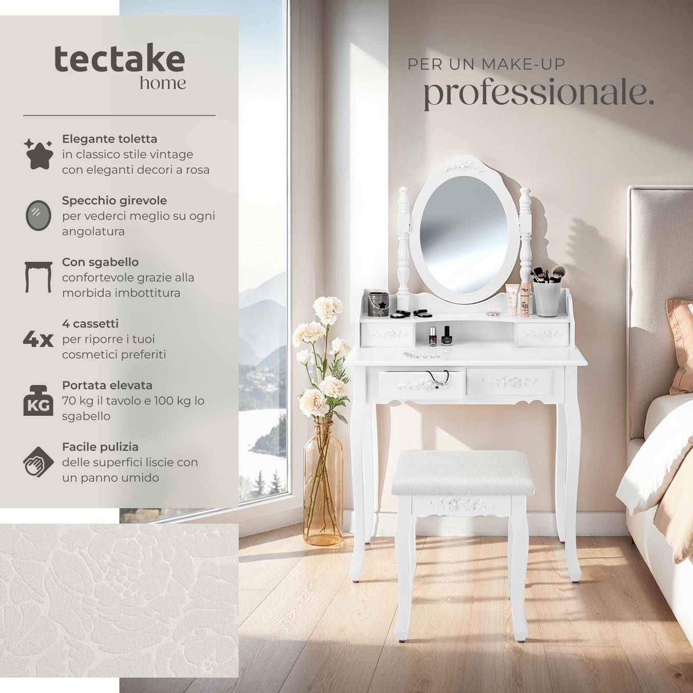 Toeletta Tavolino Da Trucco Tavolo Con 9 Luci LED Luminosità Regolabile