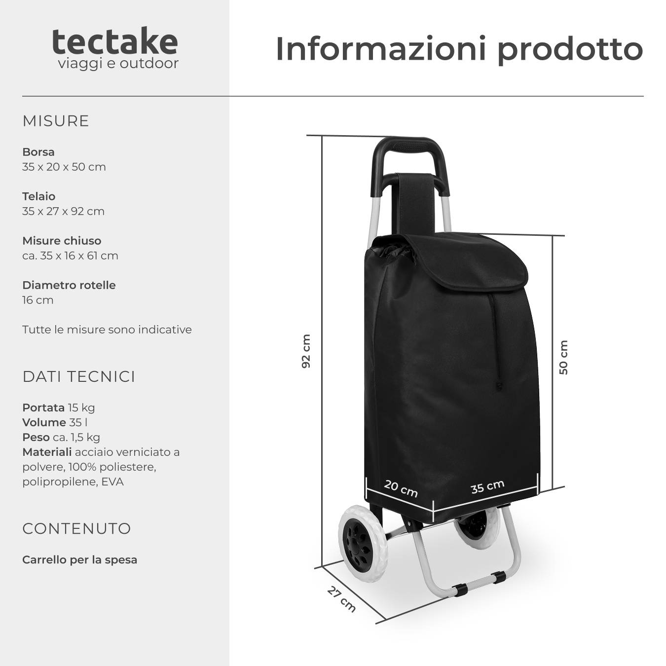 Carrello per Spesa Gimi con Sacca Termica da 60 lt Trolley Pieghevole | Leroy Merlin