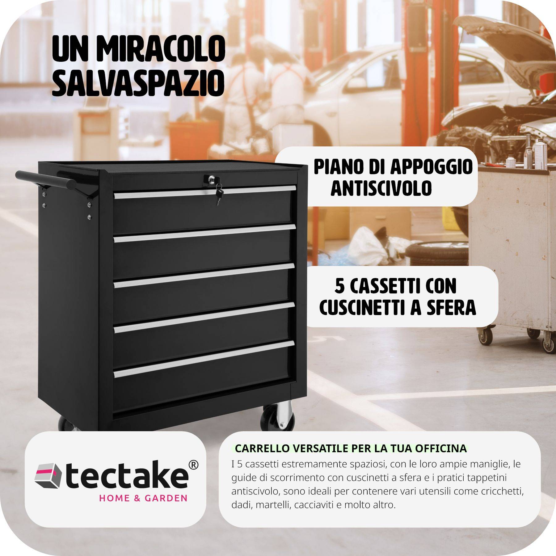Organizer Cassetti Per Attrezzi - Valigetta Portatile 9 Cassetti, Bloccaggio Sicuro, Impilabile, Nero/Rosso