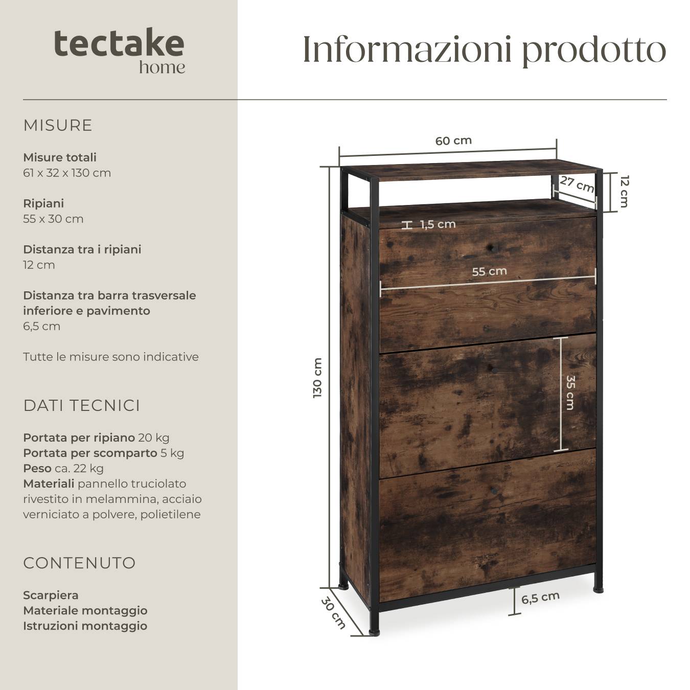 Scarpiera Scaffale in plastica e metallo con 5 ripiani 42x19x75 cm mobiletto a vista facile da montare - Emporio Tecnologico