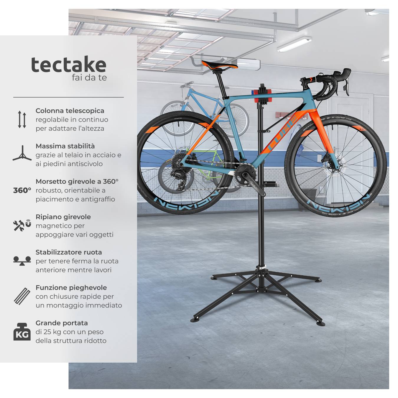 Cavalletto Riparazione Bici Sportneer - Supporto Pieghevole Regolabile In Altezza, Portautensili, Fino A 35 Kg