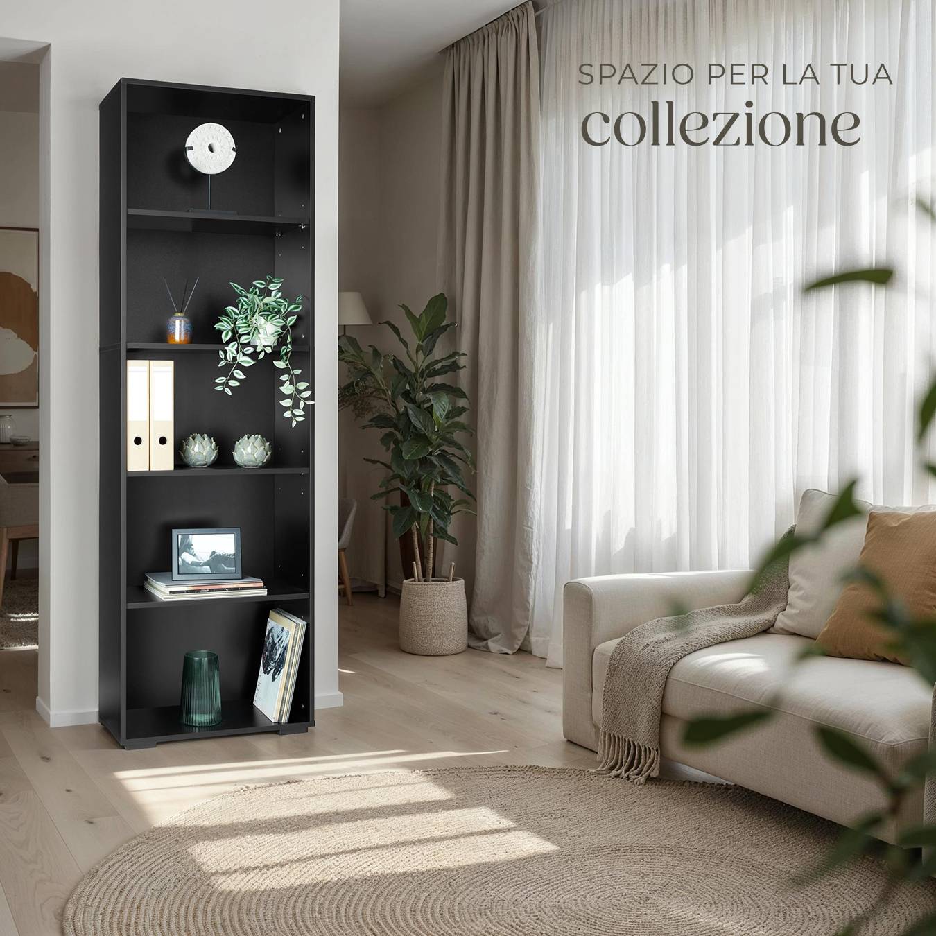 GIANTEX Libreria Ad Albero A 5 Ripiani – Scaffale Con Cassetto Rimovibile, Design Antiribaltamento, 30x17,5x60 Cm, Marrone/Beige