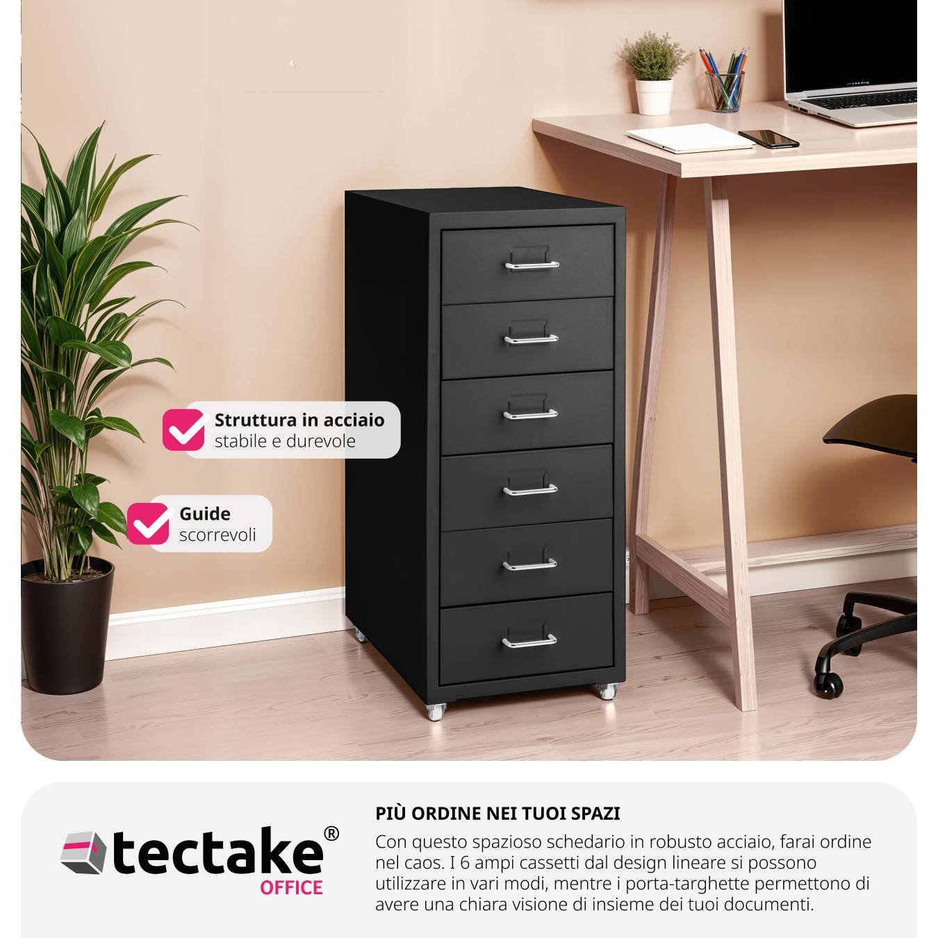 Scrivania Regolabile Altezza TecTake Con Cassettiera - Rosa, Ideale Studio