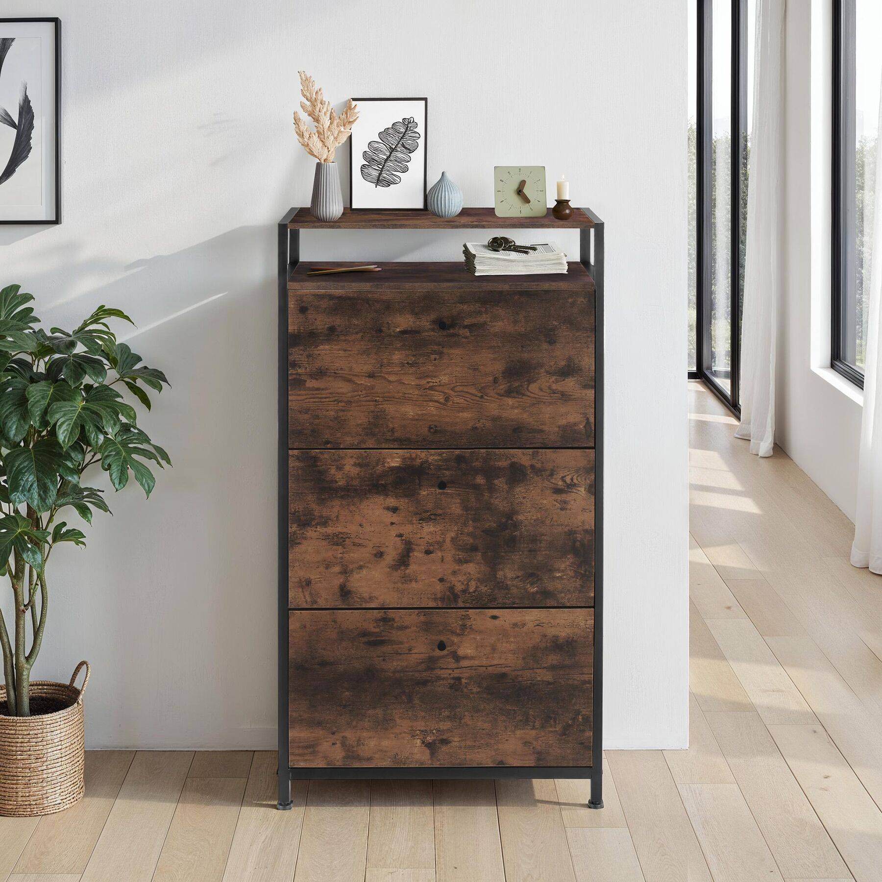 Tectake Scarpiera Blackpool 101 X 30,5 X 45,5 Cm - Industriale Legno Chiaro Rovere Sonoma 84253118