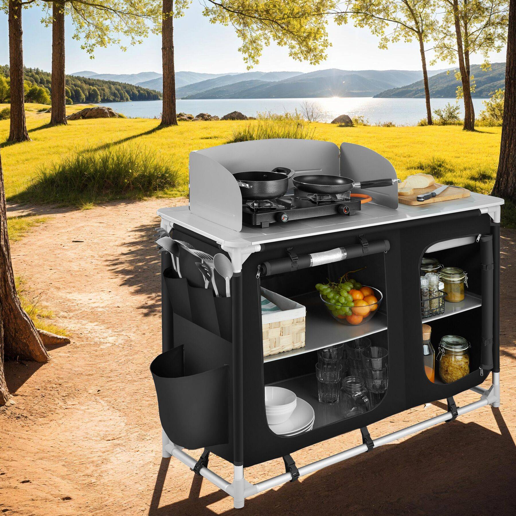 Cucina Da Campeggio Pieghevole TecTake, Con Piano Di Lavoro E Ripiani - Borsa Trasporto Inclusa, Ideale Per Outdoor