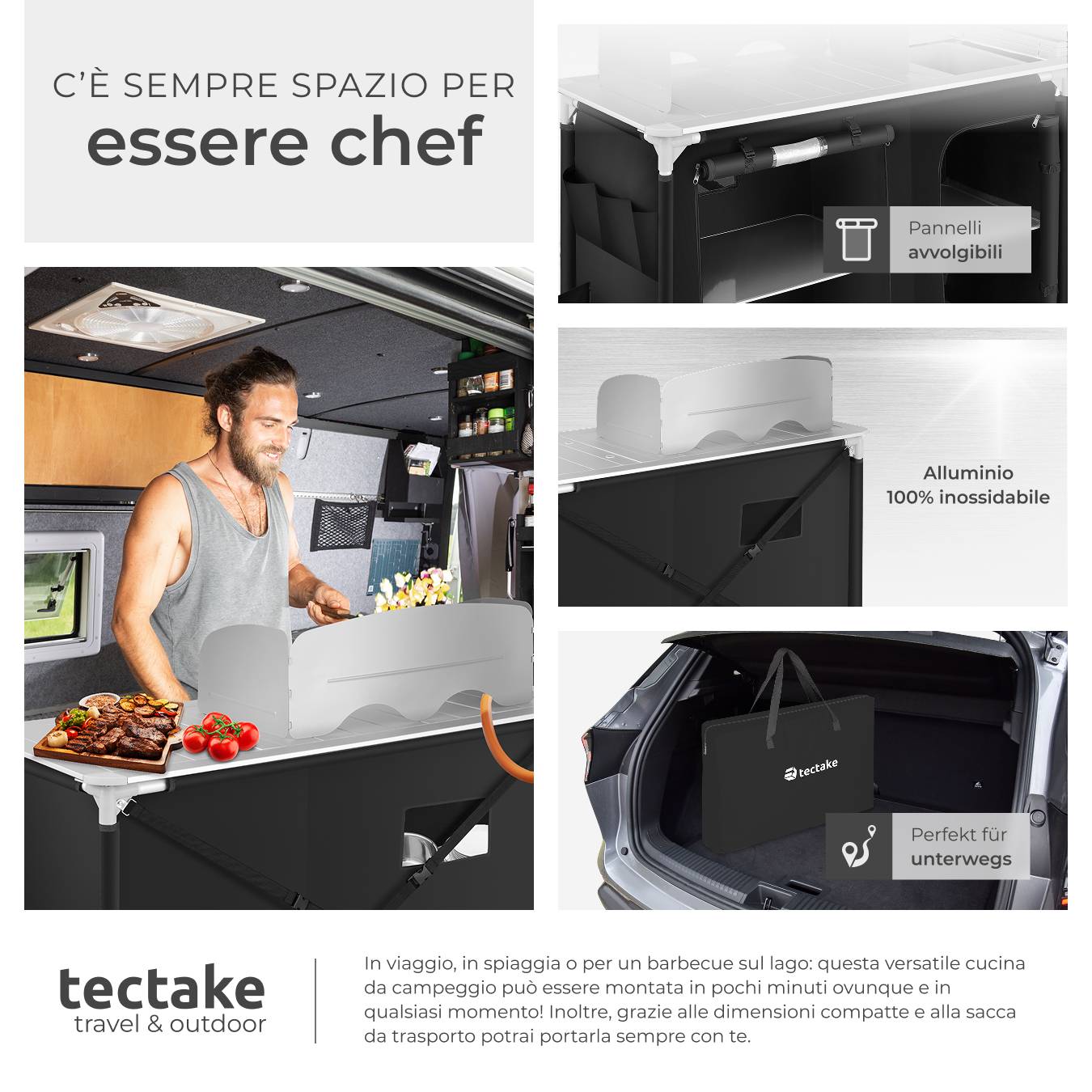 Cucina Da Campeggio Pieghevole TecTake, Con Piano Di Lavoro E Ripiani - Borsa Trasporto Inclusa, Ideale Per Outdoor