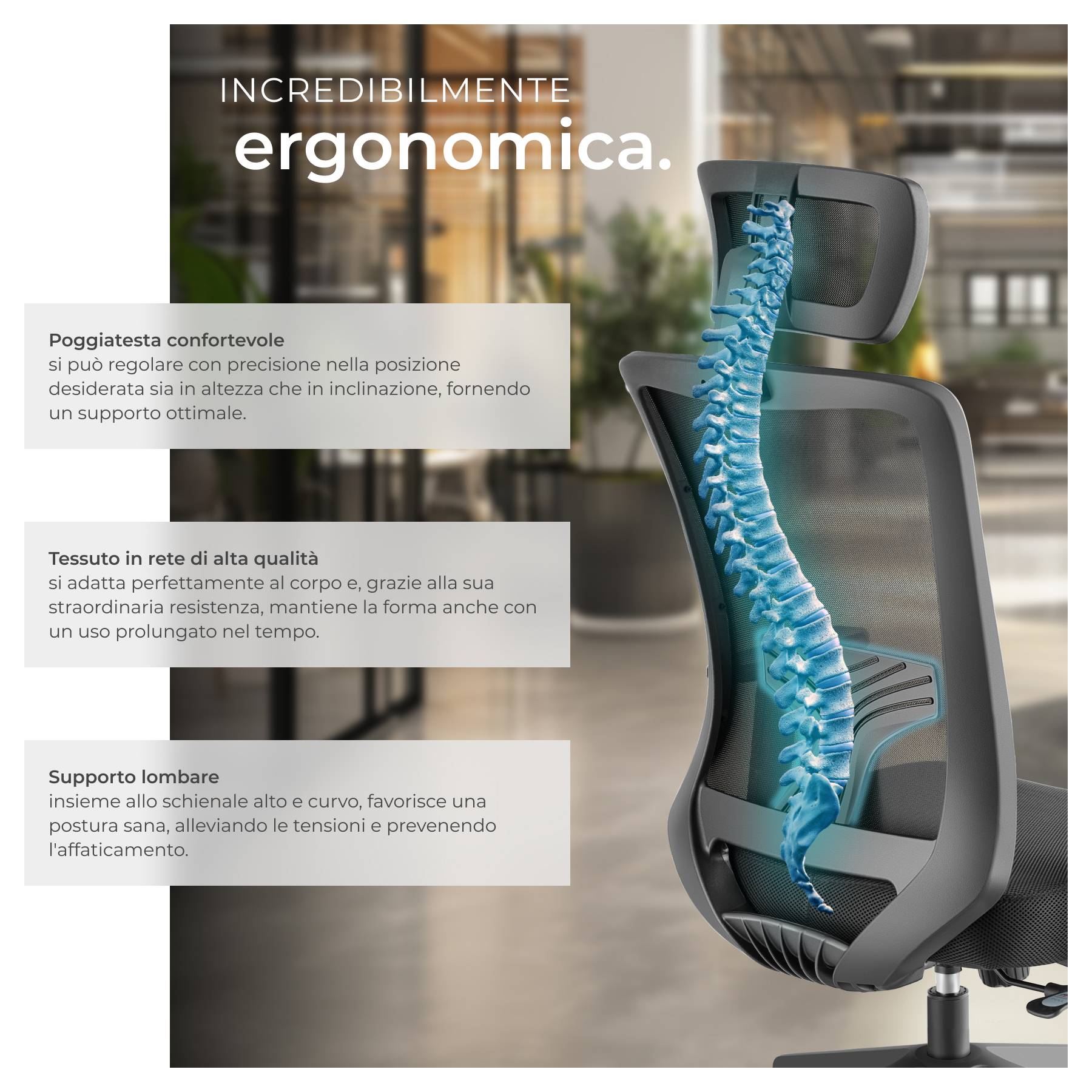 Sedia ergonomica Ergohuman pelle naturale, con poggiatesta Sedia ergonomica Ergohuman pelle naturale, con poggiatesta