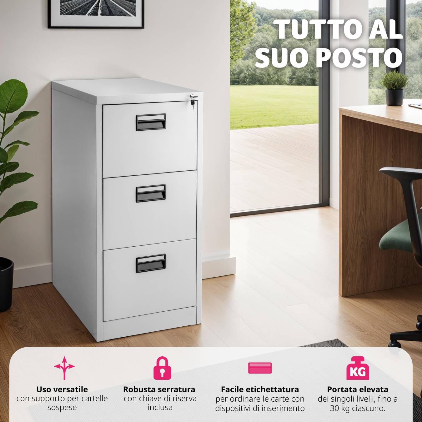 Cassettiera Mobile A 5 Cassetti YITAHOME - Archivio Verticale A4/Letter, Con Ruote, Bianca, Per Ufficio E Casa