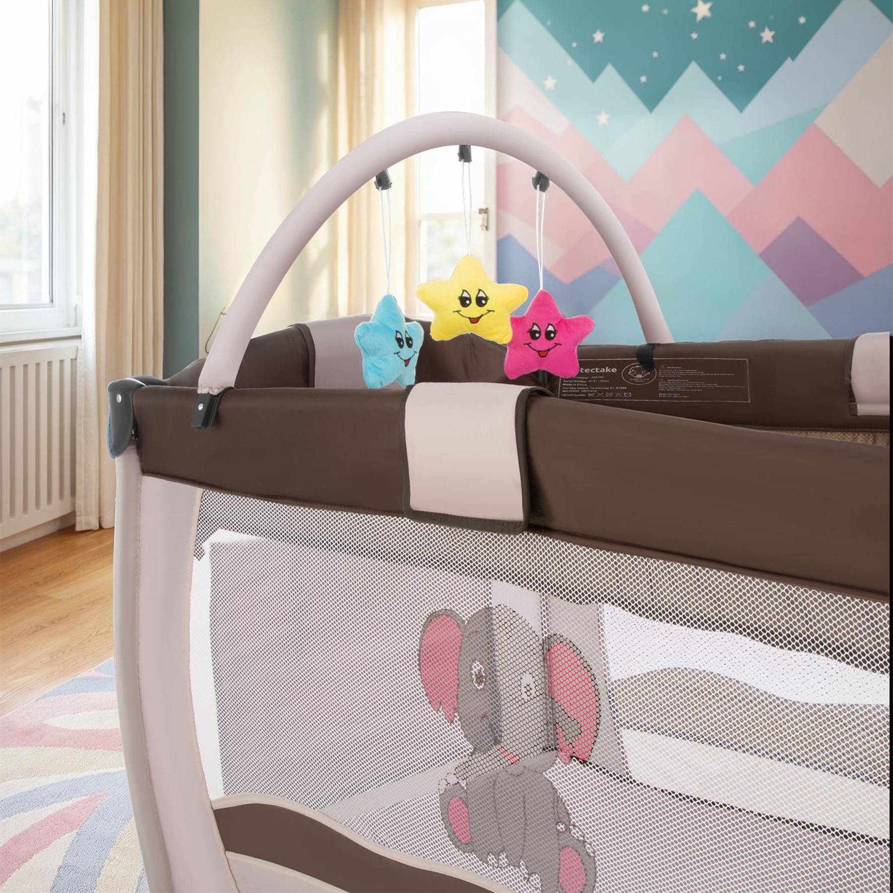 Lettino Da Viaggio Pieghevole TecTake Per Bambini: Con Fasciatoio, Ruote, Borsa Trasporto, Dimensioni 132x75x104 Cm, Fino A 36 Mesi