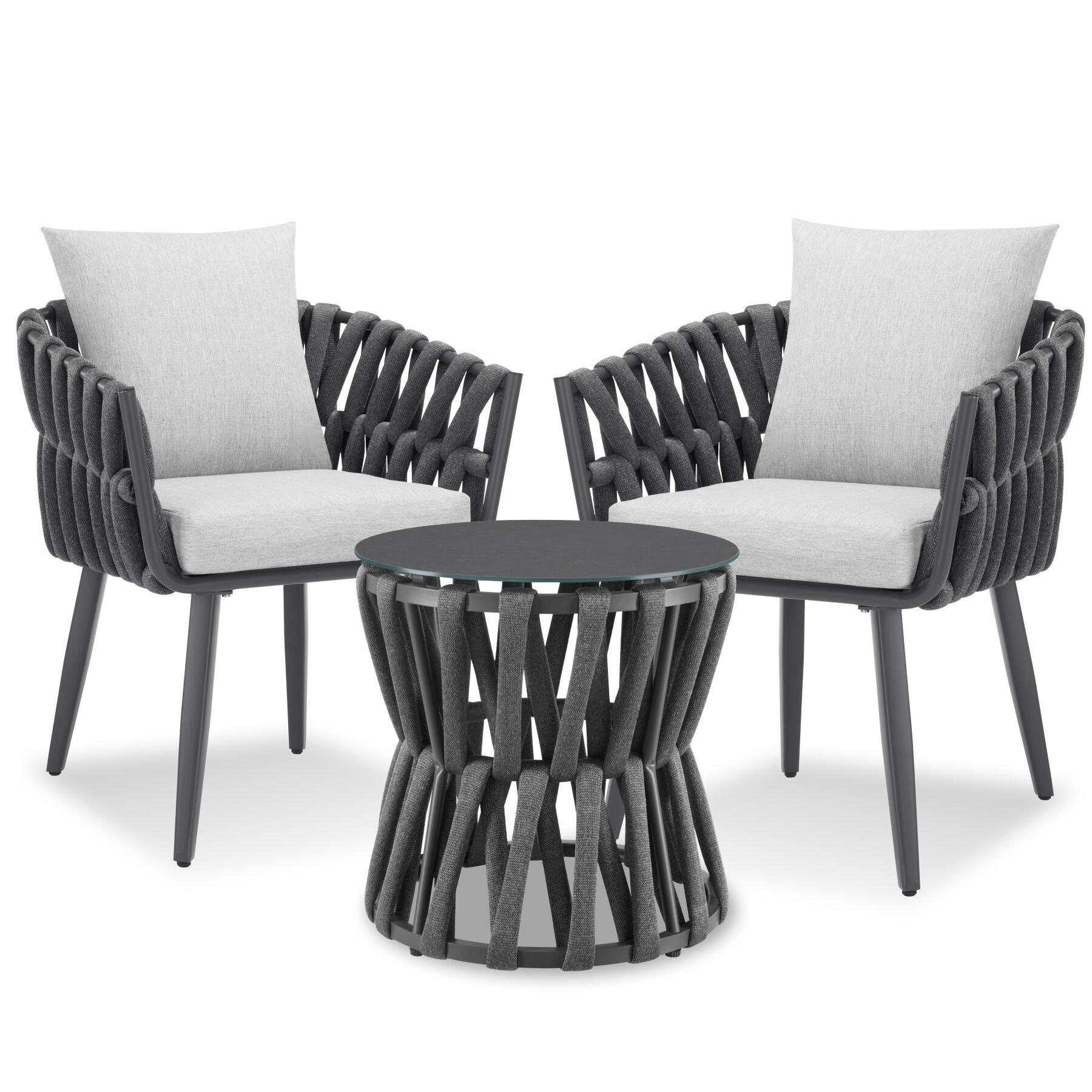 Set Lugano con design intrecciato, struttura in alluminio, piedini avvitabili