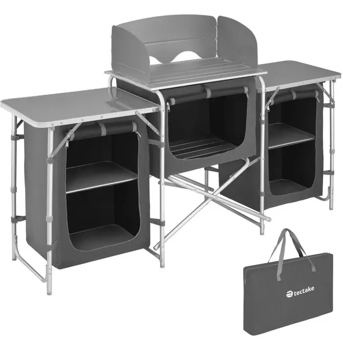 Cucina da campeggio XXL con struttura in alluminio e 5 scomparti XXL