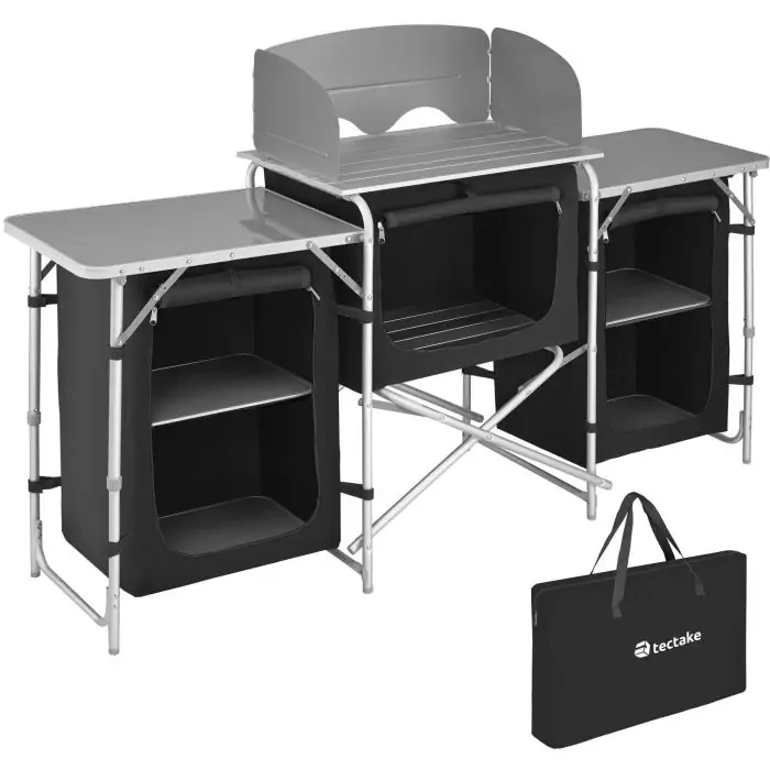 Cucina da campeggio XXL con struttura in alluminio e 5 scomparti XXL
