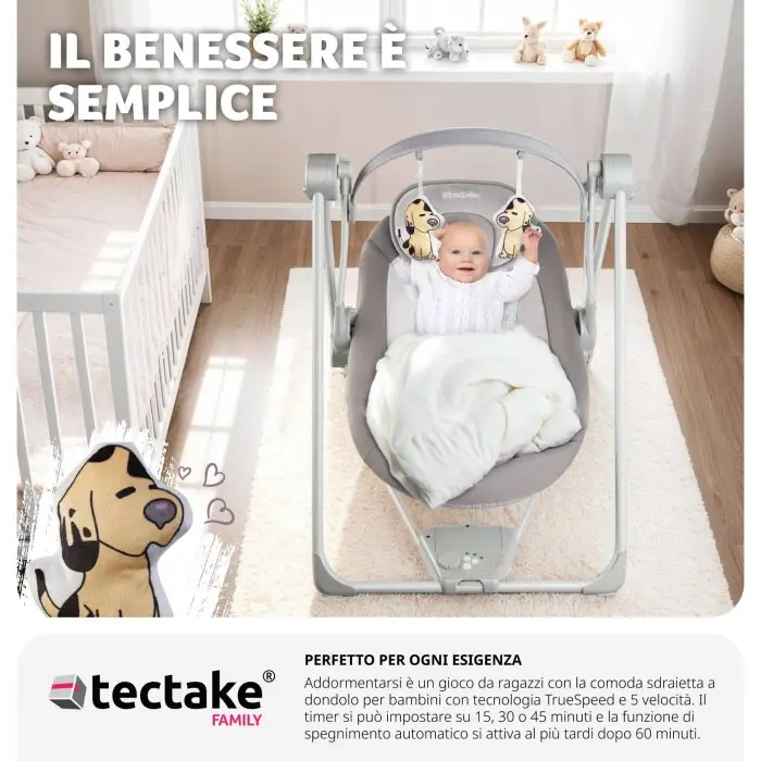 Lettino a dondolo da giardino sdraio con tettuccio metallo grigio