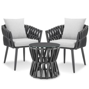 Set Lugano con design intrecciato, struttura in alluminio, piedini avvitabili