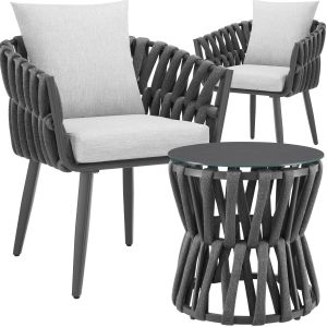 Set Lugano con design intrecciato, struttura in alluminio, piedini avvitabili